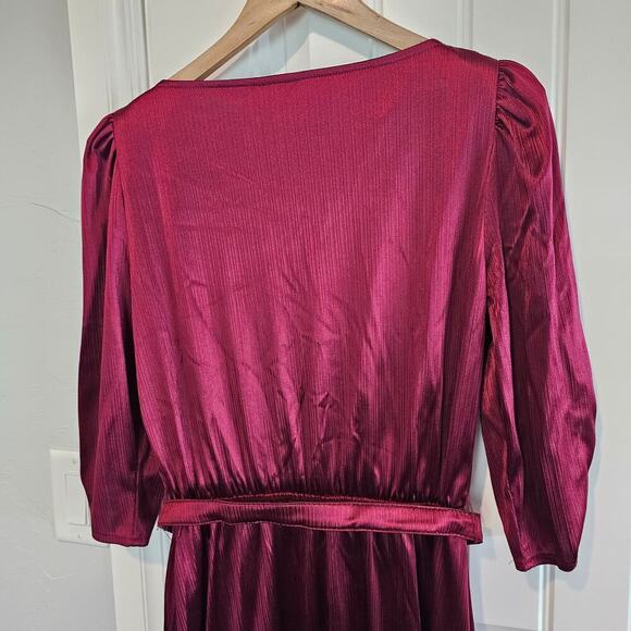 Vintage 80s Dress Womens Large Burgundy Silky Lace Glam Rock Party Retro - Picture 8 of 11